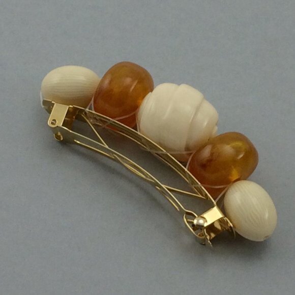 Vtg Large Plastic Beaded French Barrette Hair Clip Made in France Faux Amber - Picture 11 of 16